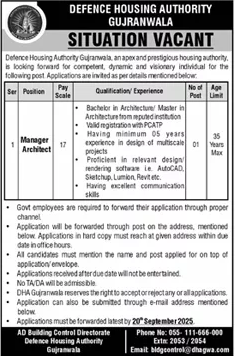Jobs in Defence Housing Authority Gujranwala